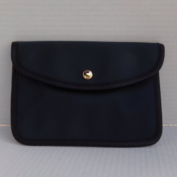 Michael Kors Bag Pouch Navy Black Logo Snap 8'' Can Use Wristlet Fabric - Picture 1 of 10